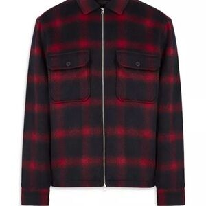 AllSaints Red and Black Plaid Zip Jacket